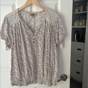 VAC Cream Purple Floral Crochet size large Top